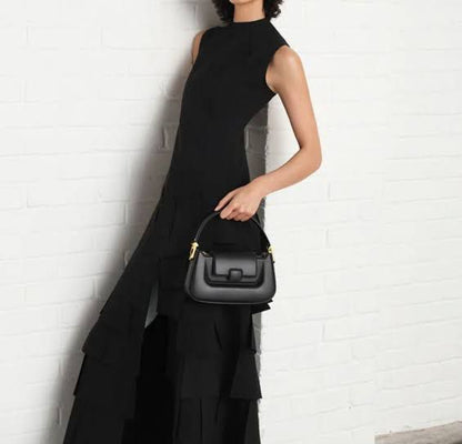 CHARLES & KEITH – Koa Leather Push-Lock Top Handle Bag (Black)