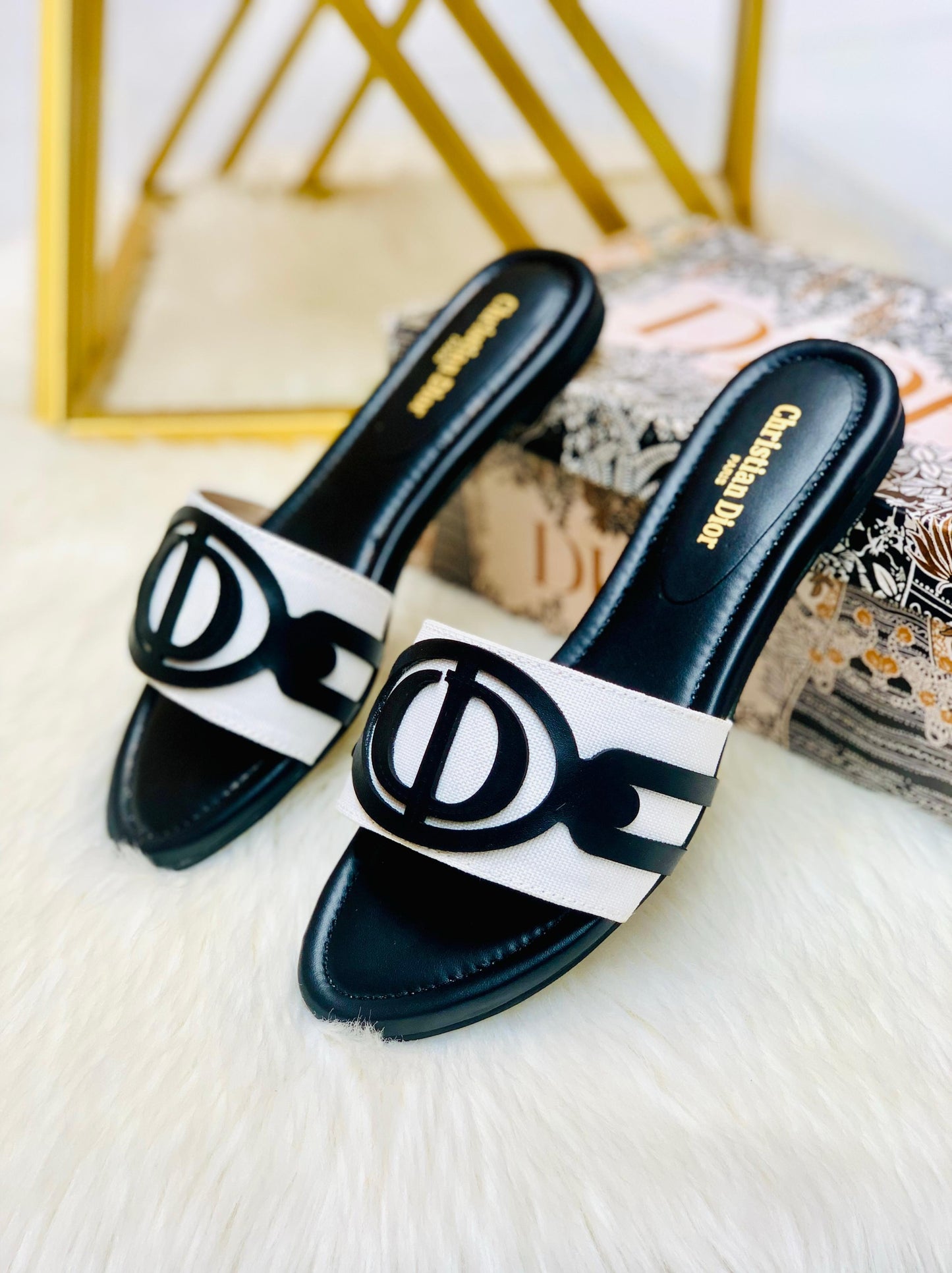 Christian Dior Slippers (Black/White)