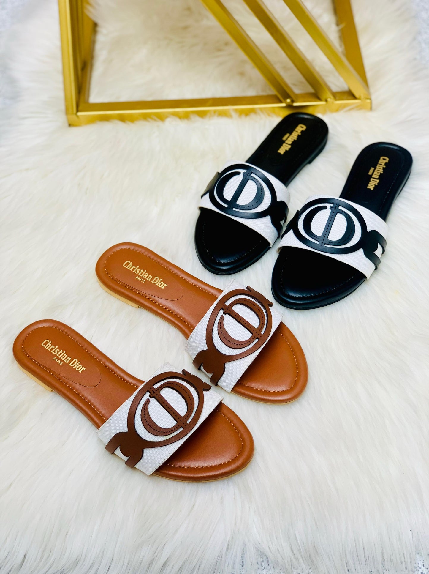 Christian Dior Slippers (Black/White)