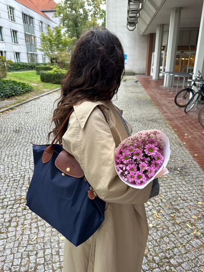 Longchamp Medium Le Pliage Tote – Effortless Parisian Style (Blue/Brown)