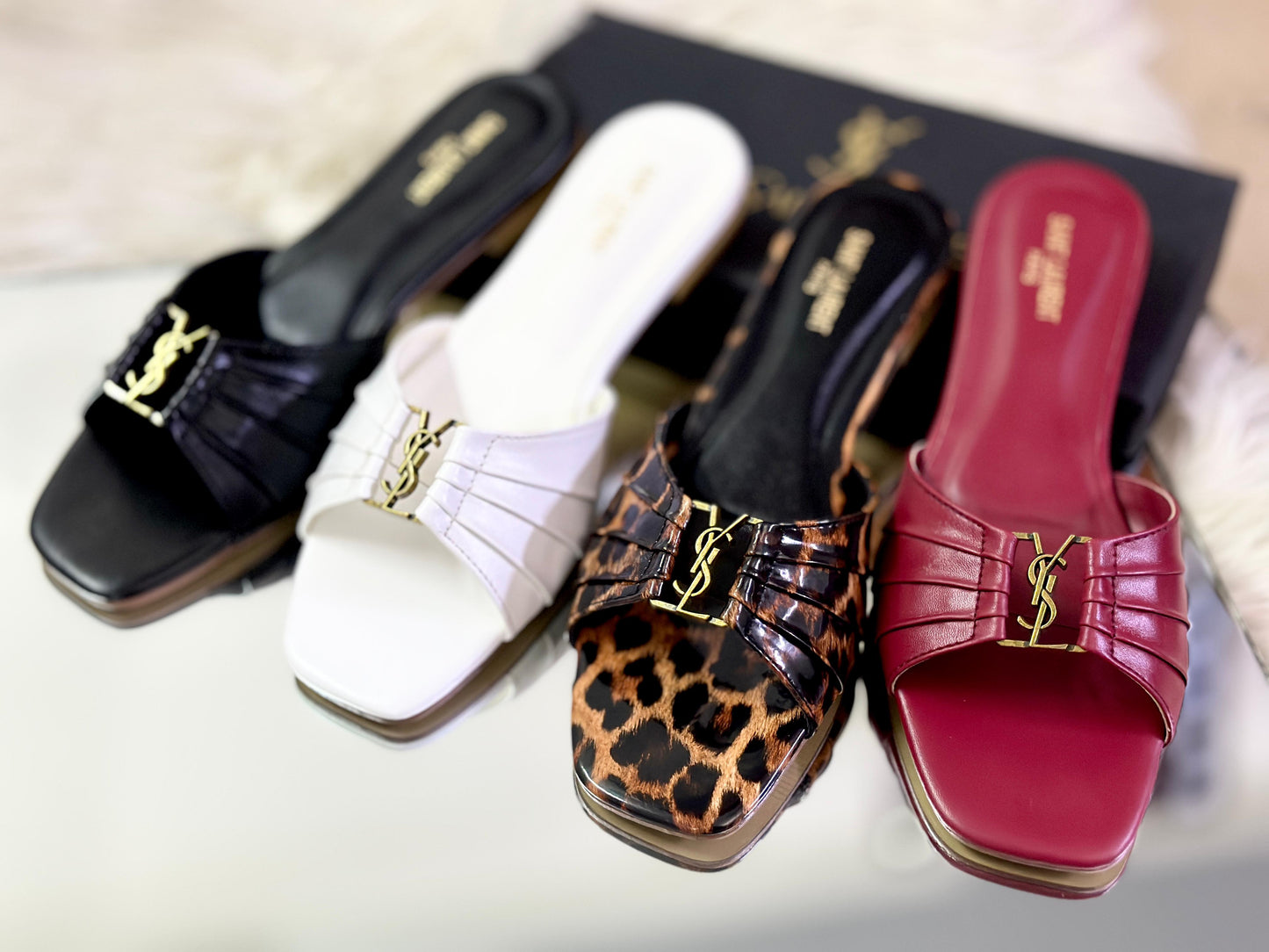 YSL Beautiful Flat Slipper – Chic Comfort in Every Step (Maroon)