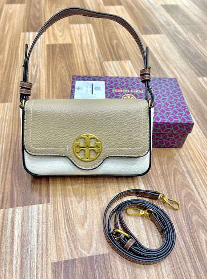 TORY BURCH Felix Mini Flap Shoulder Bag (White/Brown)