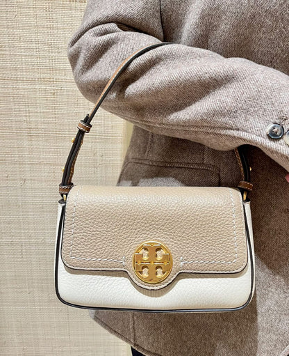TORY BURCH Felix Mini Flap Shoulder Bag (White/Brown)
