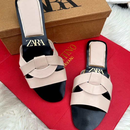 ZARA-Inspired Flat Slippers – Premium Comfort with Brand Box (Beige)