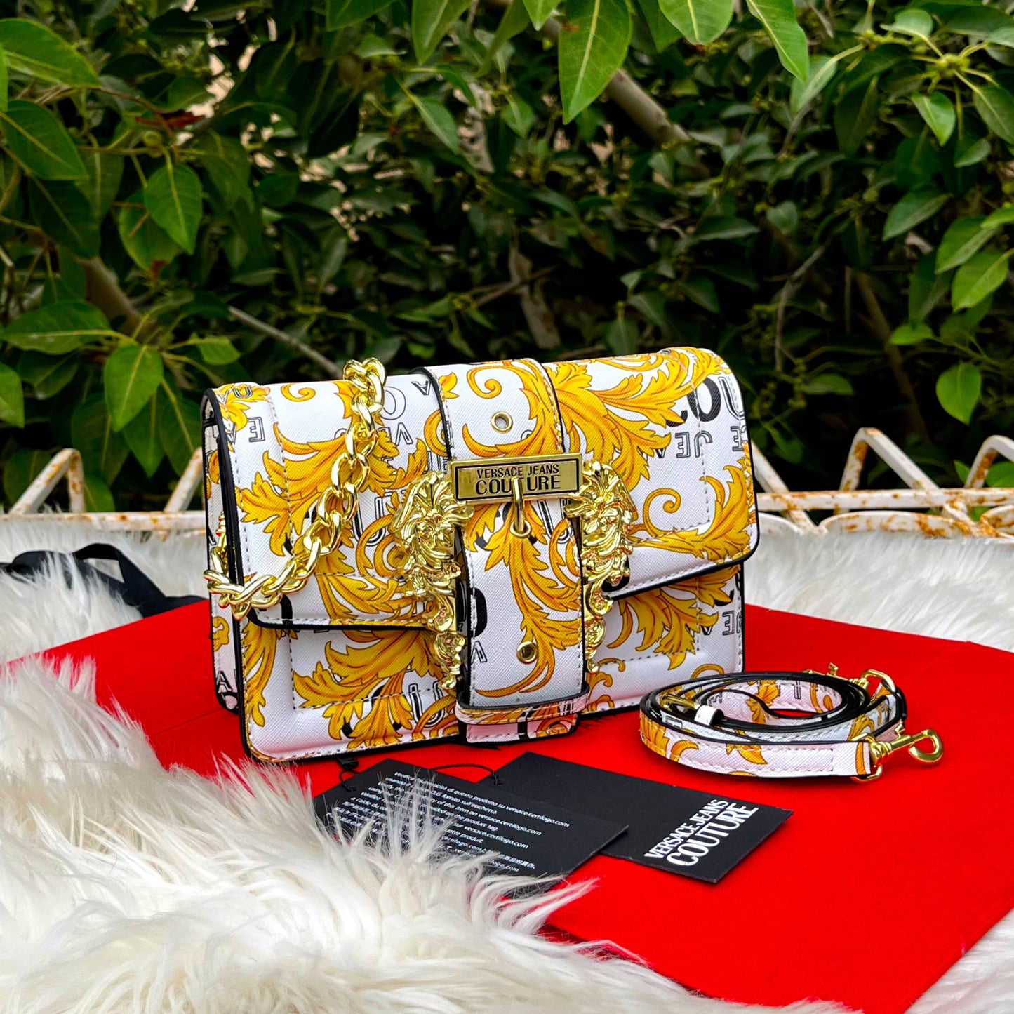 VERSACE Cross Shoulder Women Bag – Master Quality with Brand Packaging (White/Mustard)