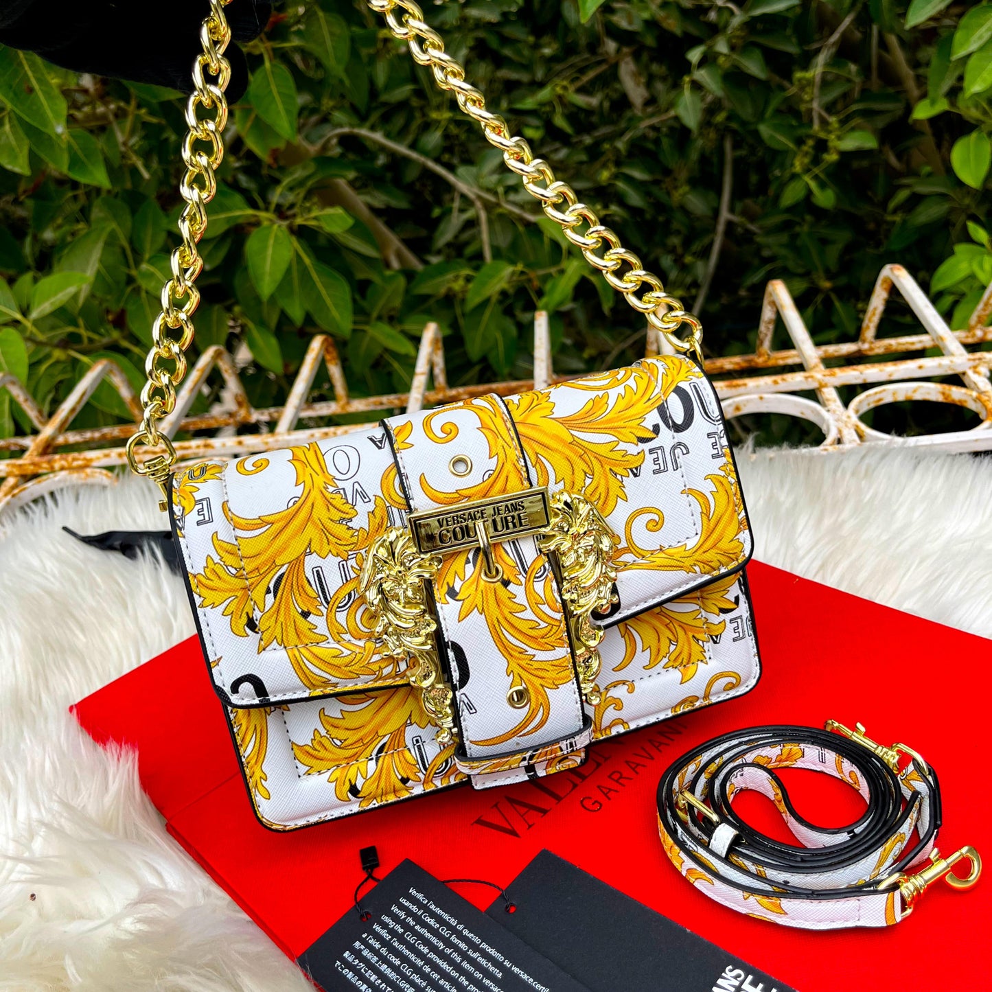 VERSACE Cross Shoulder Women Bag – Master Quality with Brand Packaging (White/Mustard)