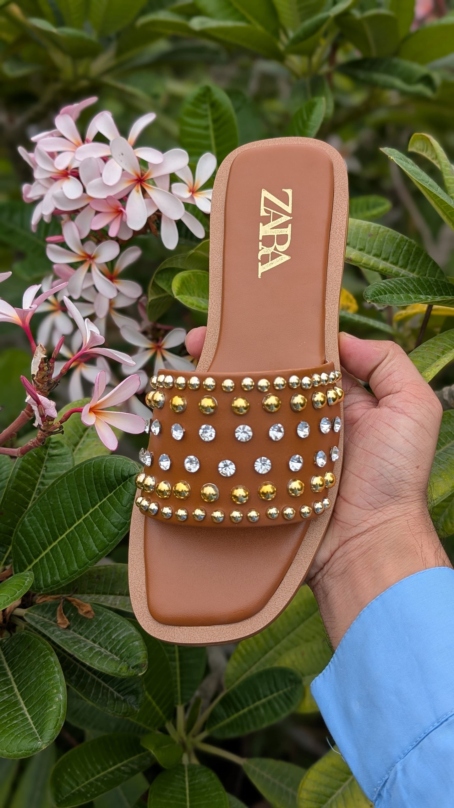 ZARA Pearl & Diamond Sliders – Premium Quality with Branded Box (Bronze)