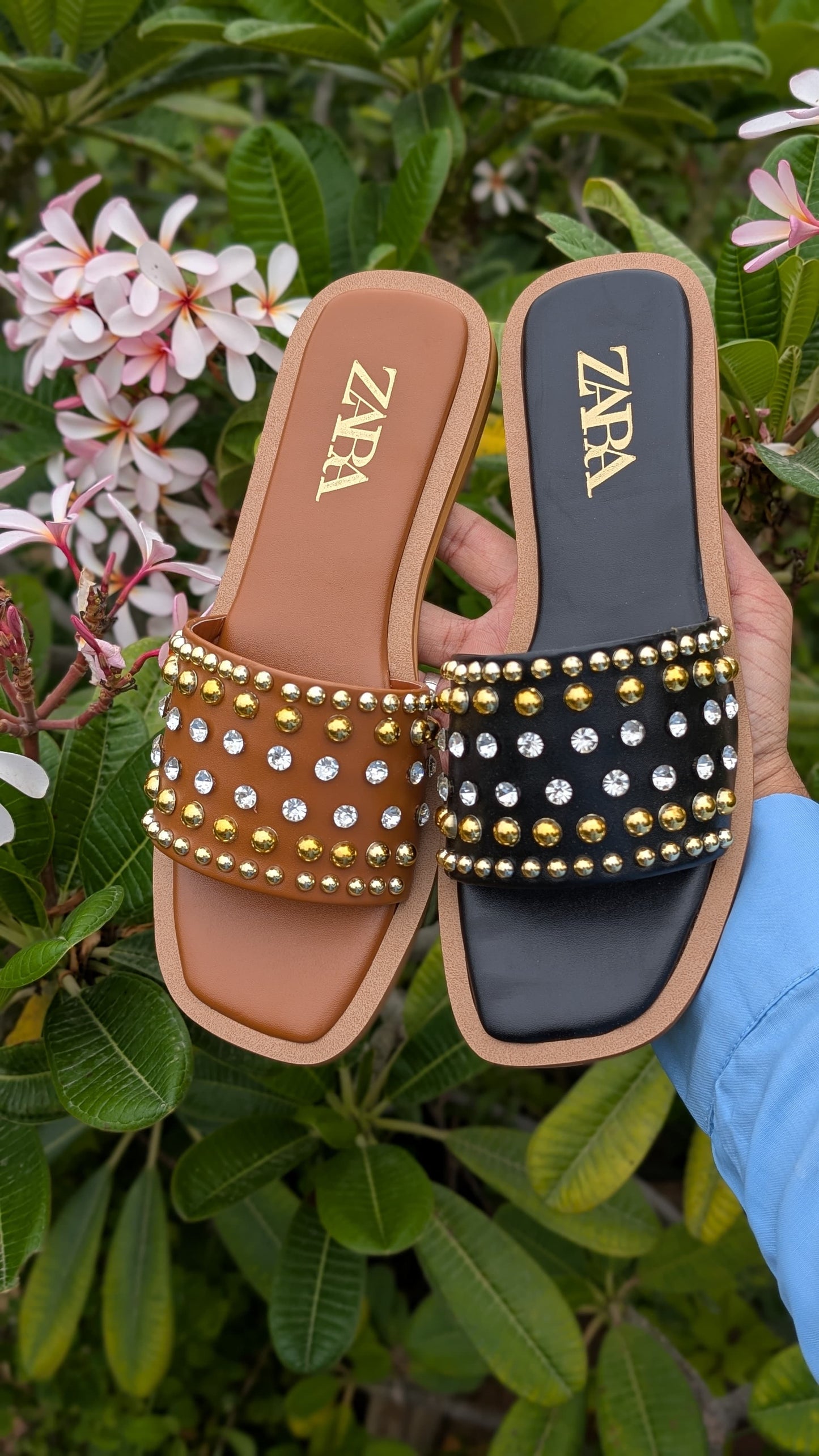 ZARA Pearl & Diamond Sliders – Premium Quality with Branded Box (Bronze)