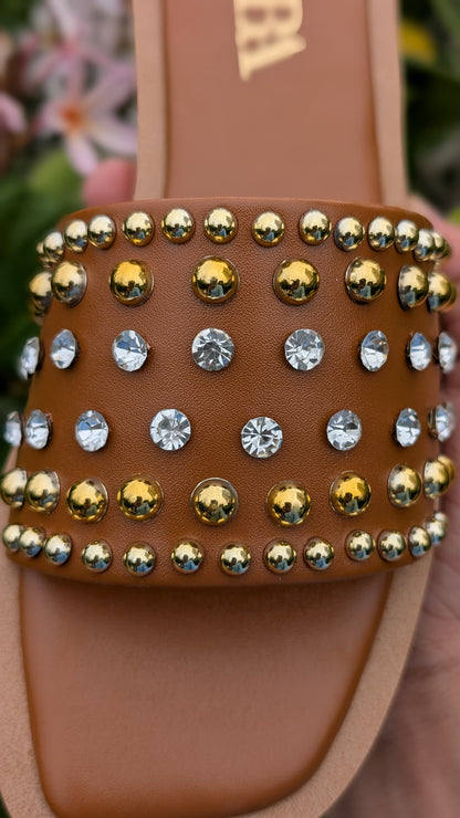 ZARA Pearl & Diamond Sliders – Premium Quality with Branded Box (Bronze)