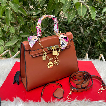 HERMES Kelly Women Bag – Premium Handbag with Long Belt & Brand Box (Camel Brown)