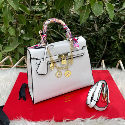 HERMES Kelly Women Bag – Premium Handbag with Long Belt & Brand Box (White)