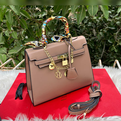 HERMES Kelly Women Bag – Premium Handbag with Long Belt & Brand Box (Beige)