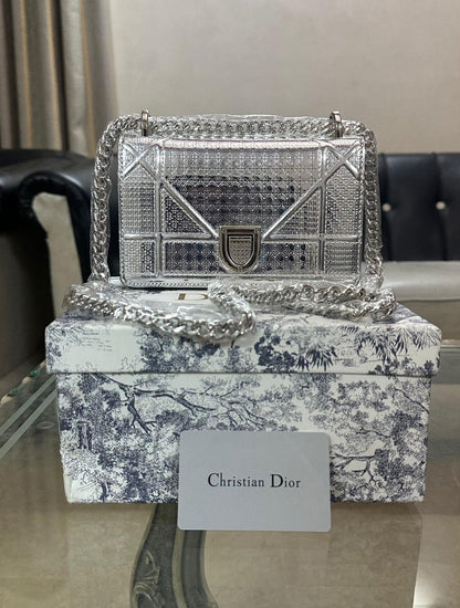 DIOR Mini Women Bag – AAA Premium Copy with Brand Box & Dust Bag (Silver)