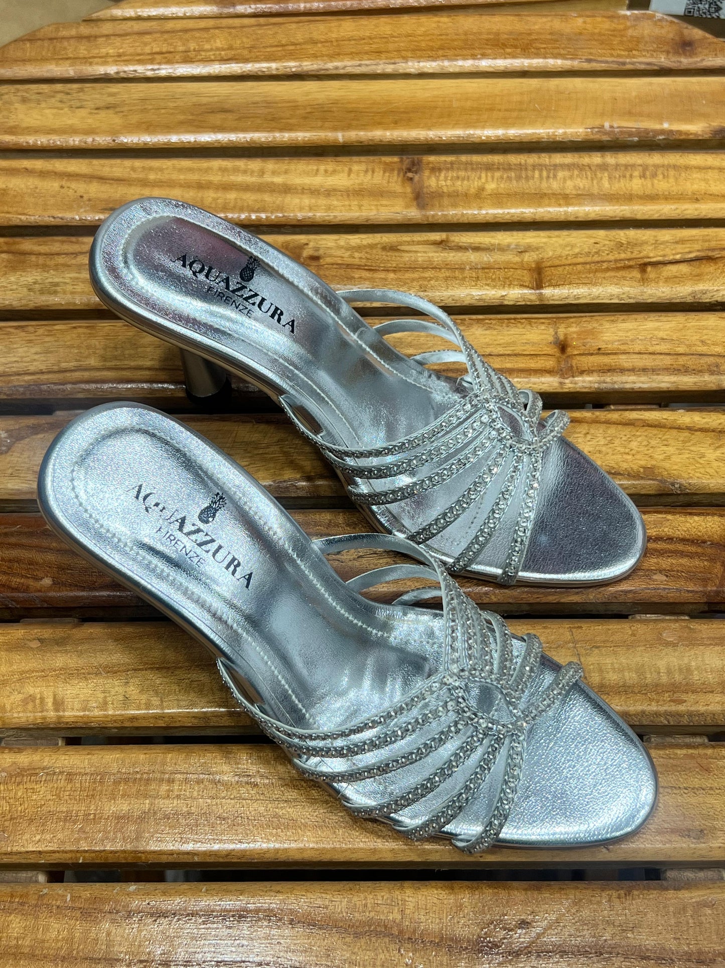 New Arrival !! Aquazzura Embroidery Women Heels – With Brand Box (Silver)