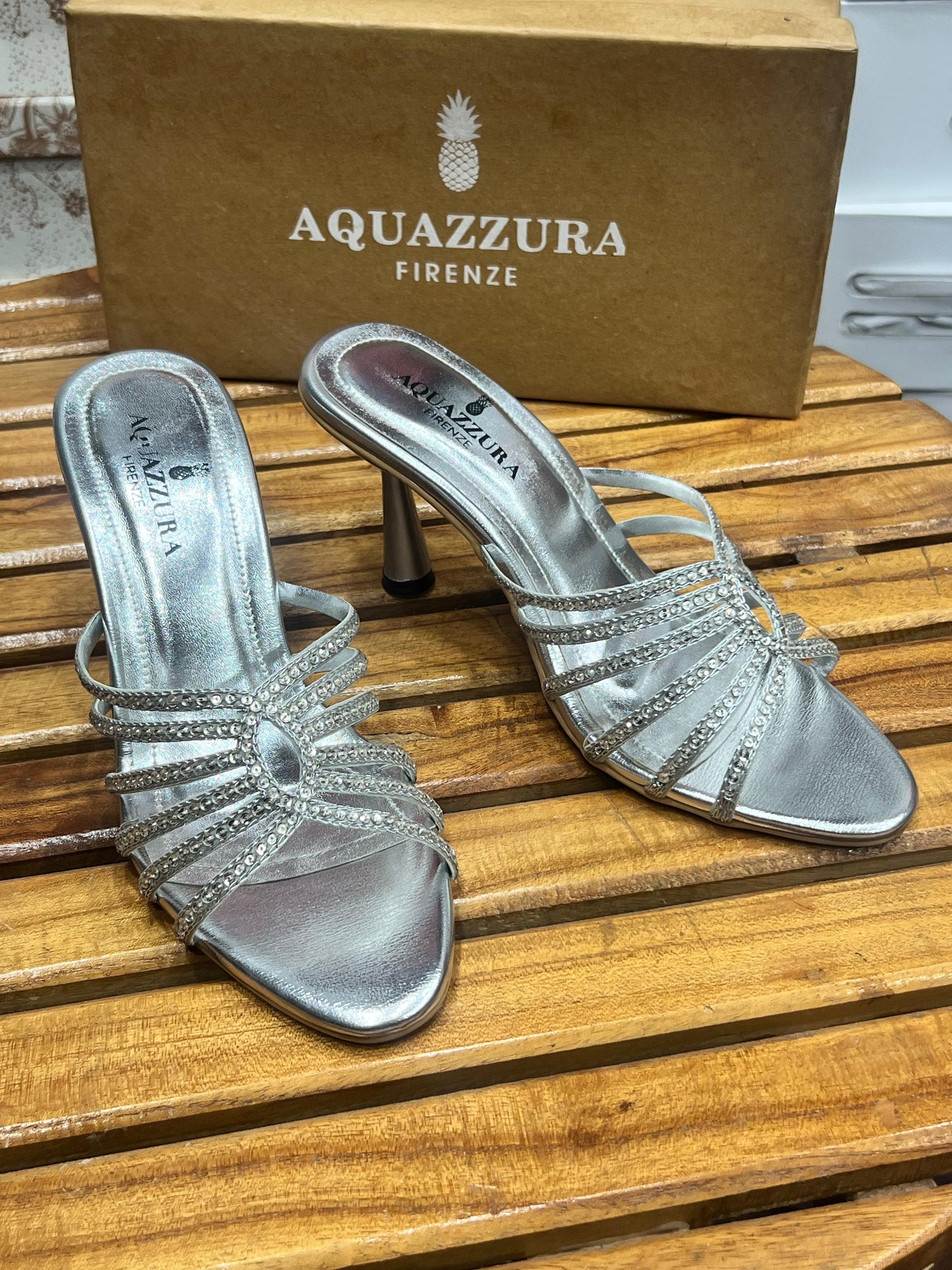 New Arrival !! Aquazzura Embroidery Women Heels – With Brand Box (Silver)