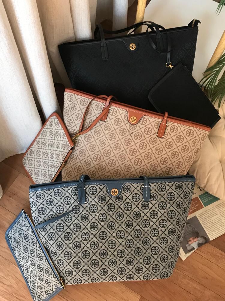 Tory Burch Monogram Zip Tote Women Bag with Pouch – Official Model 2025(Blue)