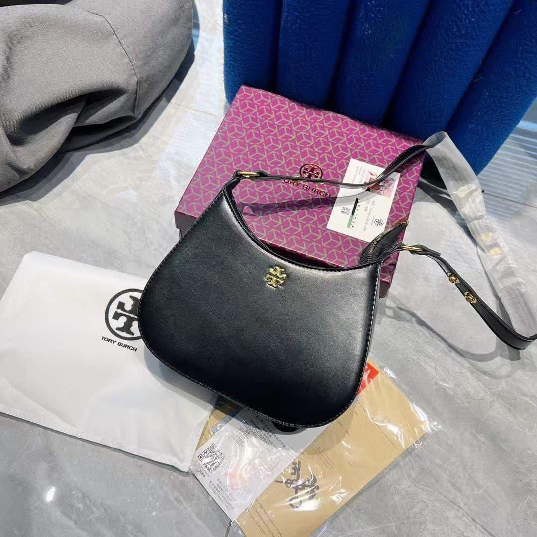Tory Burch Emerson Shoulder Women Bag – Black with Gold-Tone Hardware