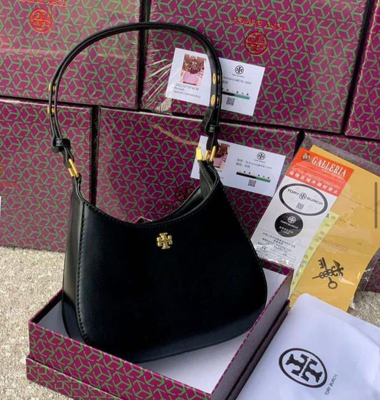 Tory Burch Emerson Shoulder Women Bag – Black with Gold-Tone Hardware