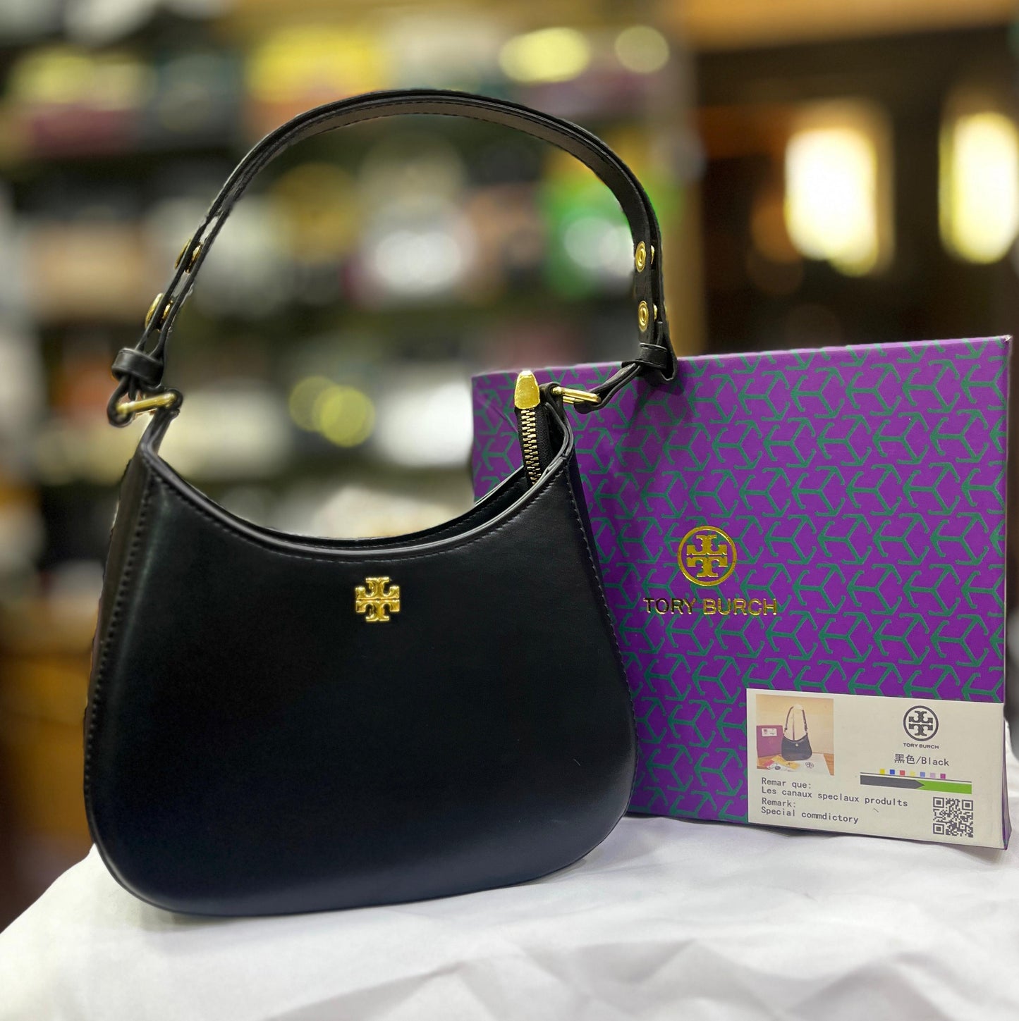 Tory Burch Emerson Shoulder Women Bag – Black with Gold-Tone Hardware