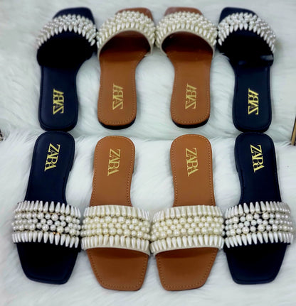 Zara Pearls Women Slippers – Best Quality with Elegant Design(Black)