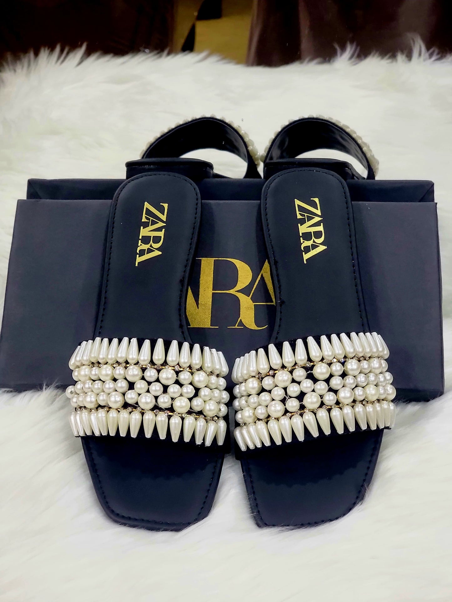 Zara Pearls Women Slippers – Best Quality with Elegant Design(Black)
