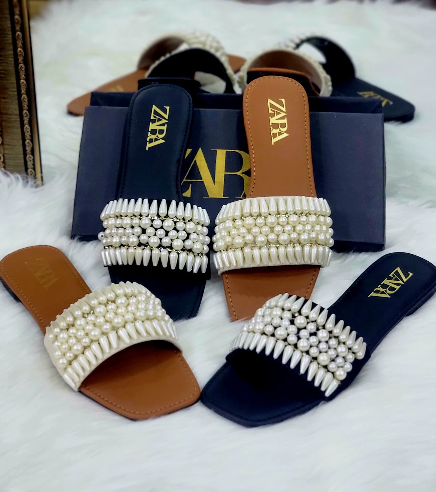 Zara Pearls Women Slippers – Best Quality with Elegant Design(Brown)