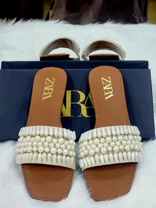 Zara Pearls Women Slippers – Best Quality with Elegant Design(Brown)