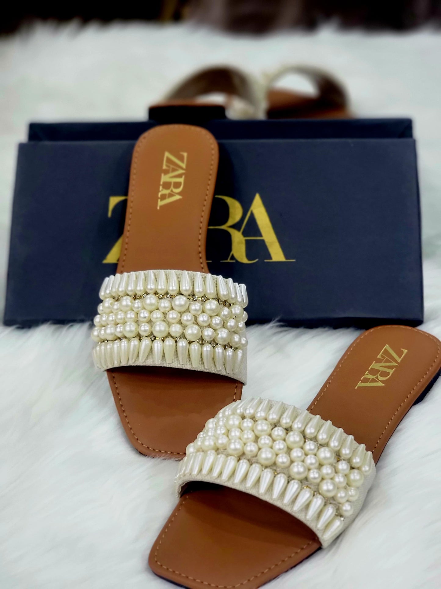 Zara Pearls Women Slippers – Best Quality with Elegant Design(Brown)