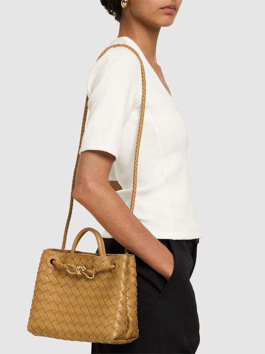Bottega Veneta Andiamo Women Bag – Intrecciato Leather Top Handle & Crossbody(Amber)