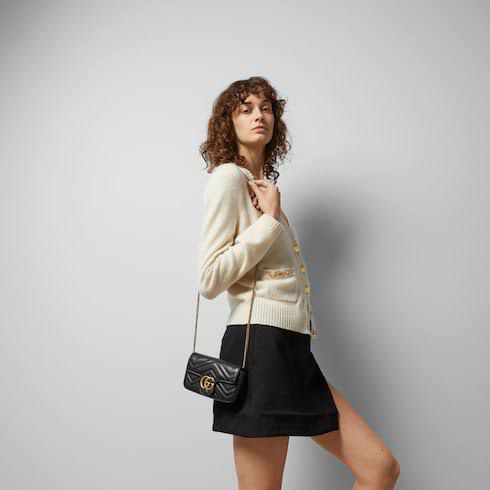 Gucci GG Marmont Mini Bag – Black Matelassé Chevron Leather(Black)