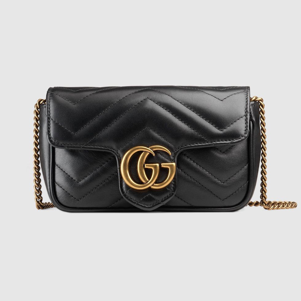 Gucci GG Marmont Mini Bag – Black Matelassé Chevron Leather(Black)