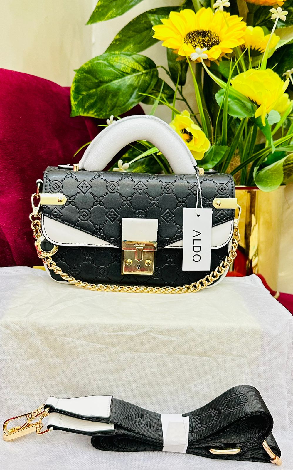 ALDO Official Model Handbag – AAA Quality with Chain & Belt(Black 1)