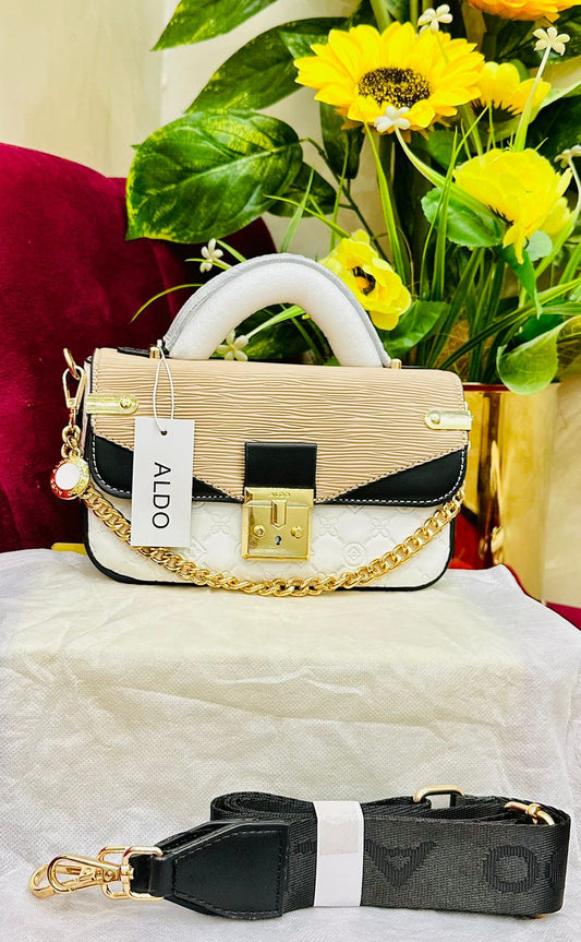 ALDO Official Model Handbag – AAA Quality with Chain & Belt(Beige/White)