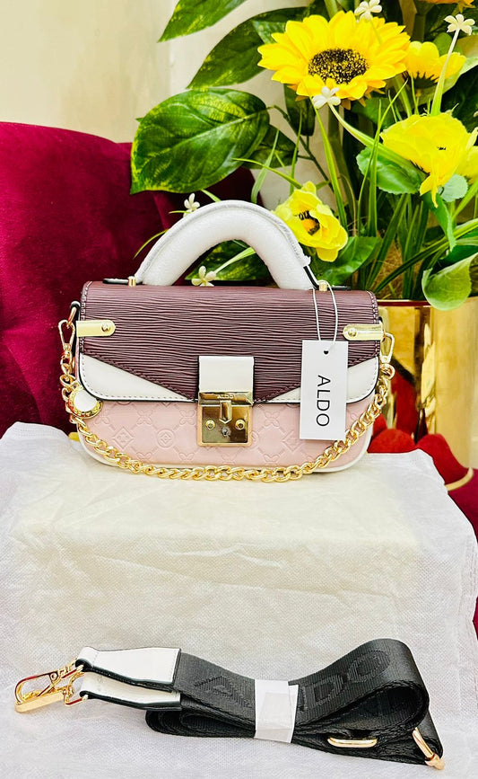 ALDO Official Model Handbag – AAA Quality with Chain & Belt(Brown/Pink)