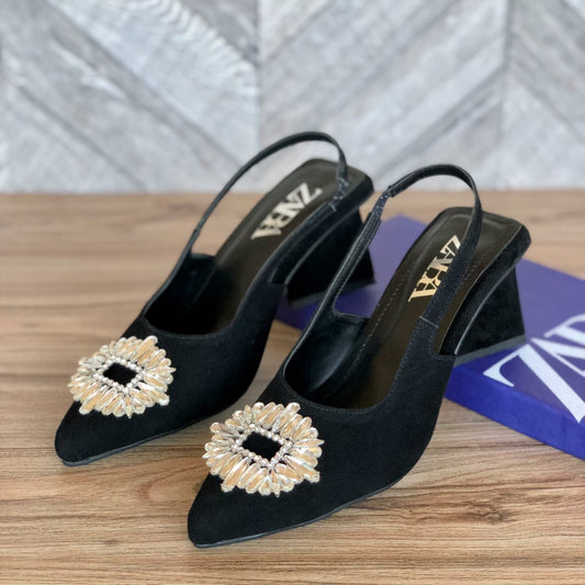 ZARA Triangle Heels – With Brand Box(Black)