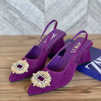 ZARA Triangle Heels – With Brand Box(Purple)