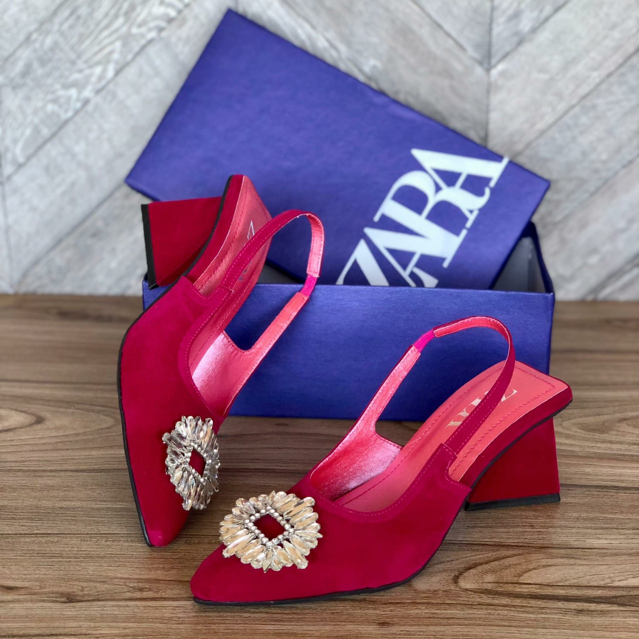 ZARA Triangle Heels – With Brand Box(Pink)