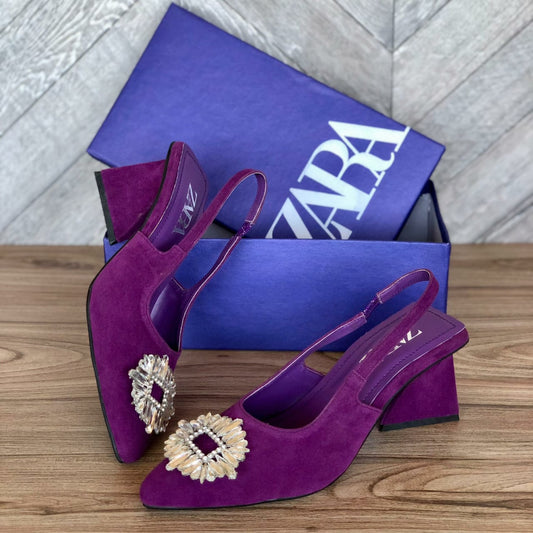 ZARA Triangle Heels – With Brand Box(Purple)