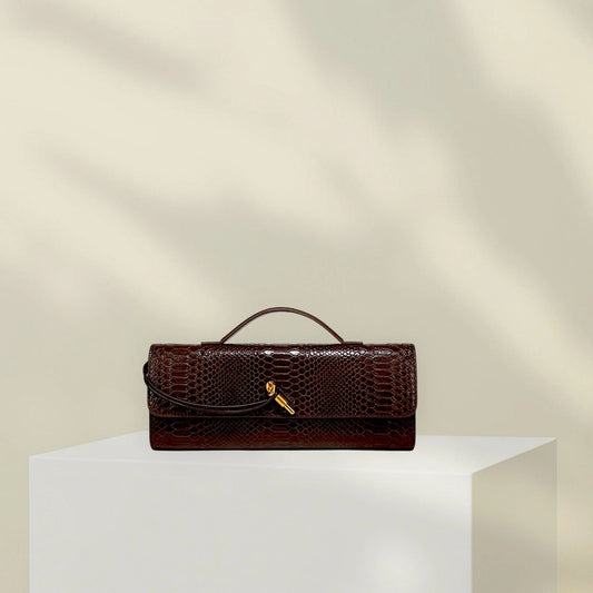 BOTTEGA VENETA – Python Andiamo Women Clutch Bag(Dark Brown)