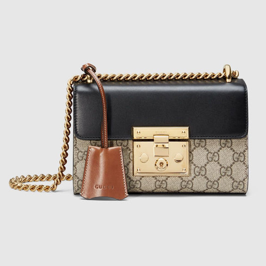 GUCCI RESTOCK – GG Supreme Padlock Women Shoulder Bag (Black/Grey)