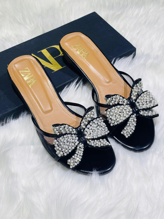 NEW ARRIVAL – ZARA Embroidered Bow Women Flats (Black)