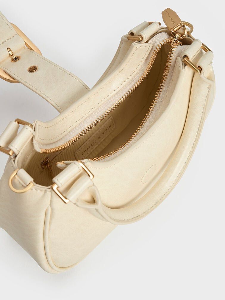CHARLES & KEITH Avis Belted Top Handle – Women Bag (Faux Shearling) (White)