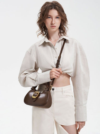 CHARLES & KEITH Avis Belted Top Handle – Women Bag (Faux Shearling) (Brown)