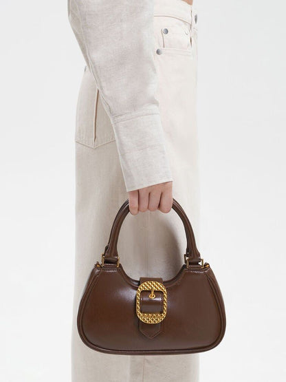 CHARLES & KEITH Avis Belted Top Handle – Women Bag (Faux Shearling) (Brown)