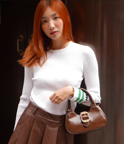 CHARLES & KEITH Avis Belted Top Handle – Women Bag (Faux Shearling) (Brown)