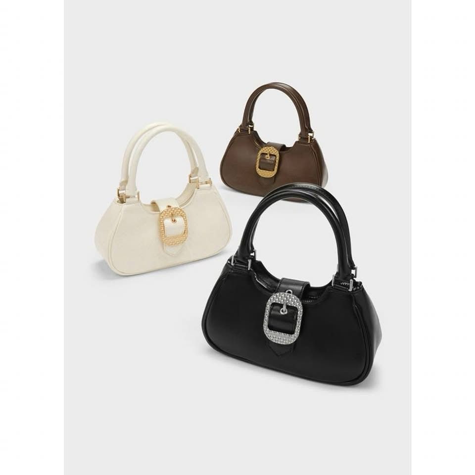 CHARLES & KEITH Avis Belted Top Handle – Women Bag (Faux Shearling) (White)