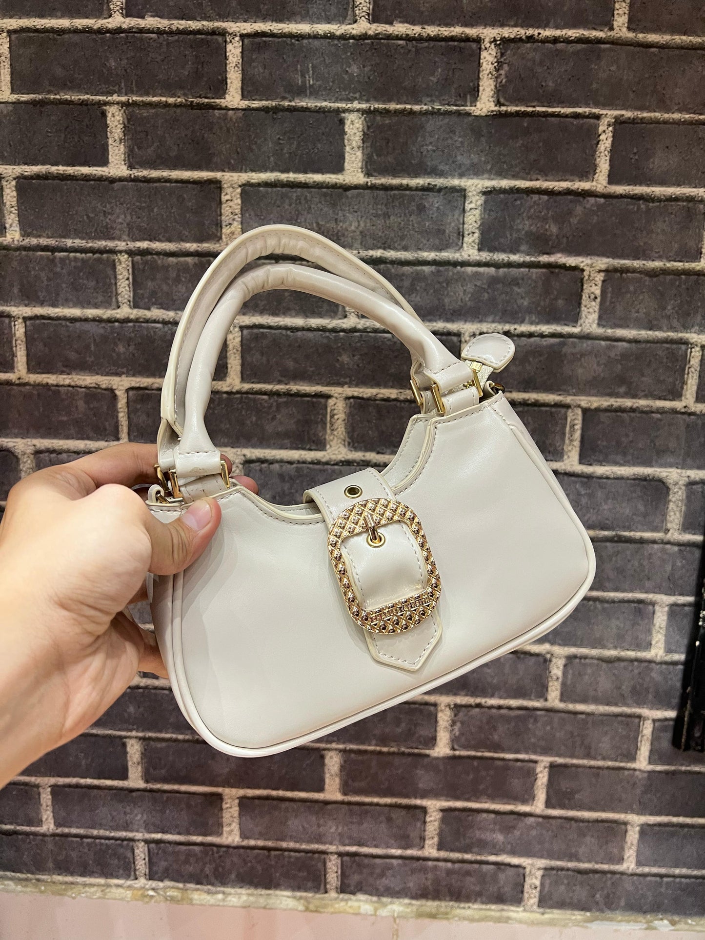 CHARLES & KEITH Avis Belted Top Handle – Women Bag (Faux Shearling) (White)