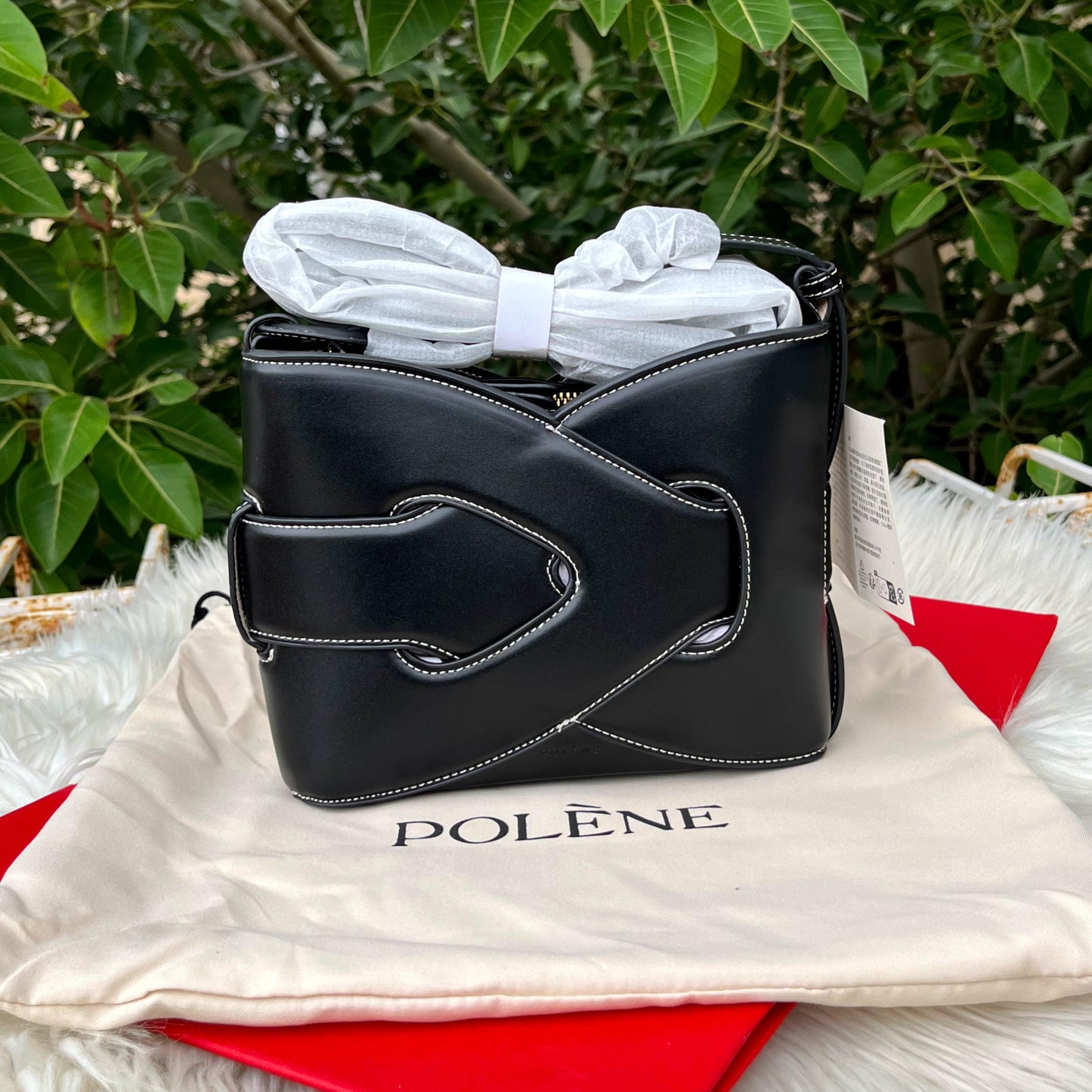 POLENE Nodde – Women Bag (Interlaced Leather Design) (Black)