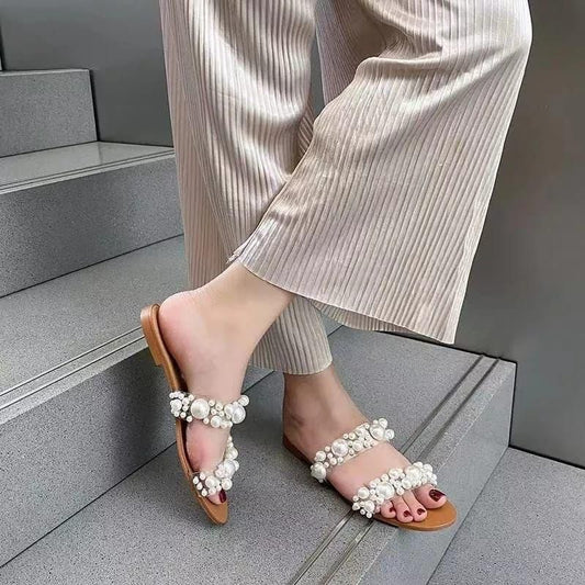 ZARA Women Slippers – With Brand Box (White/Brown)