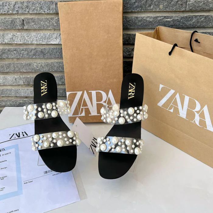 ZARA Women Slippers – With Brand Box (White/Black)